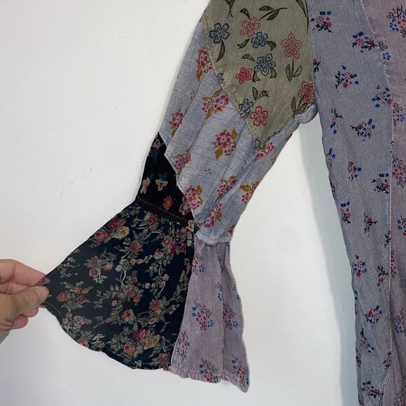 Young‎ Threads Small Patchwork Tunic Babydoll Dress V Neck Festival Boho Hippie - Picture 4 of 7